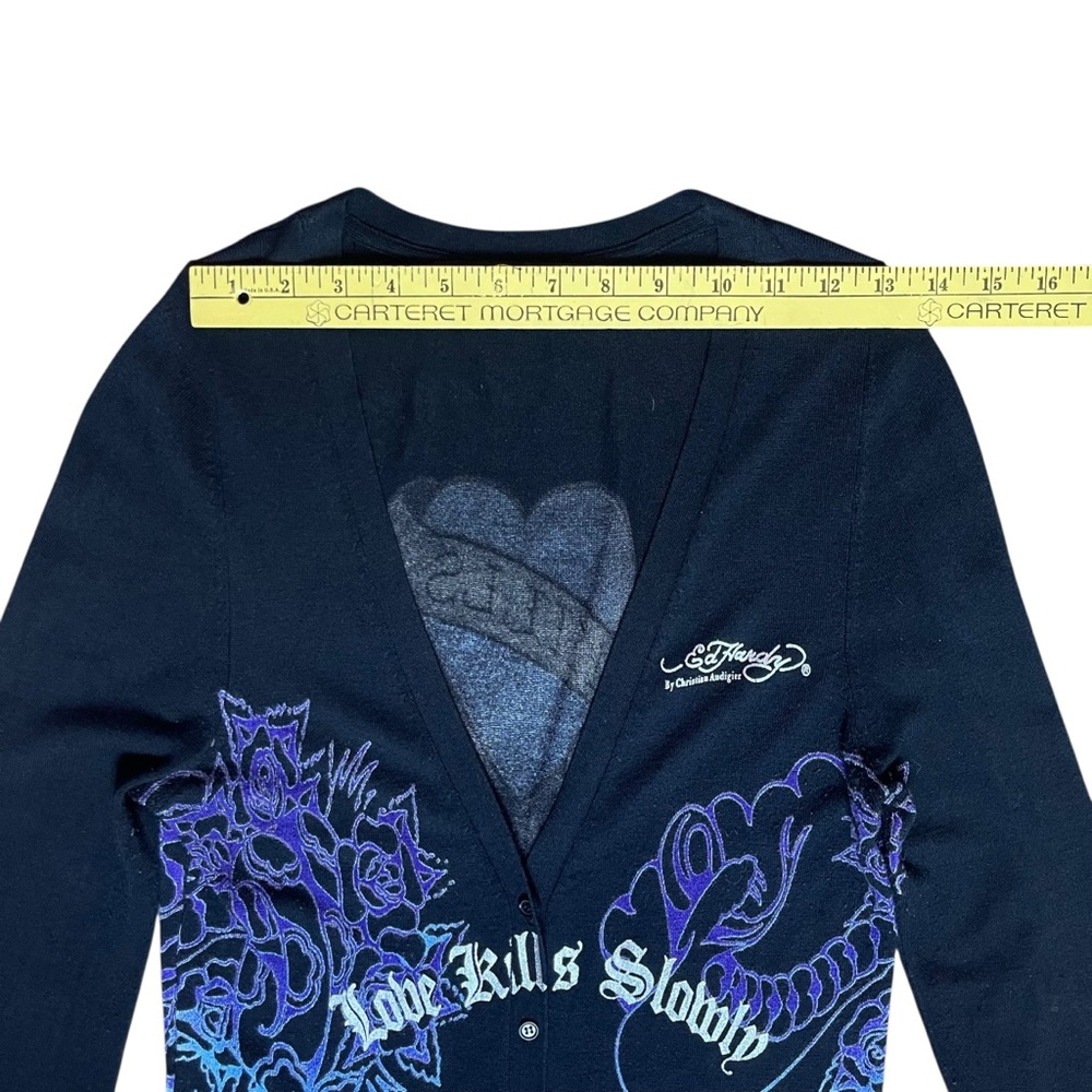 Ed Hardy Long Cardigan Cover Up Love Kills Slowly Medium Vintage Y2K Streetwear - Picture 13 of 16